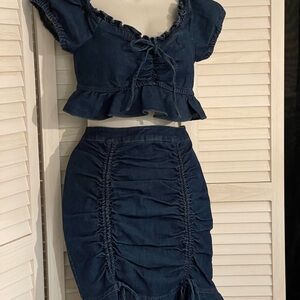Navy Blue Ruched Skirt